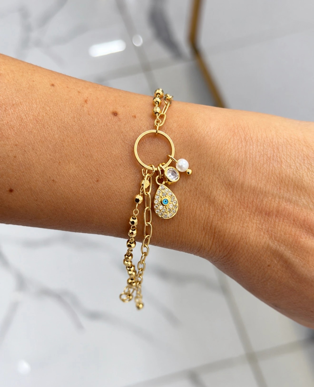14K Kaplama Charm Göz Bileklik